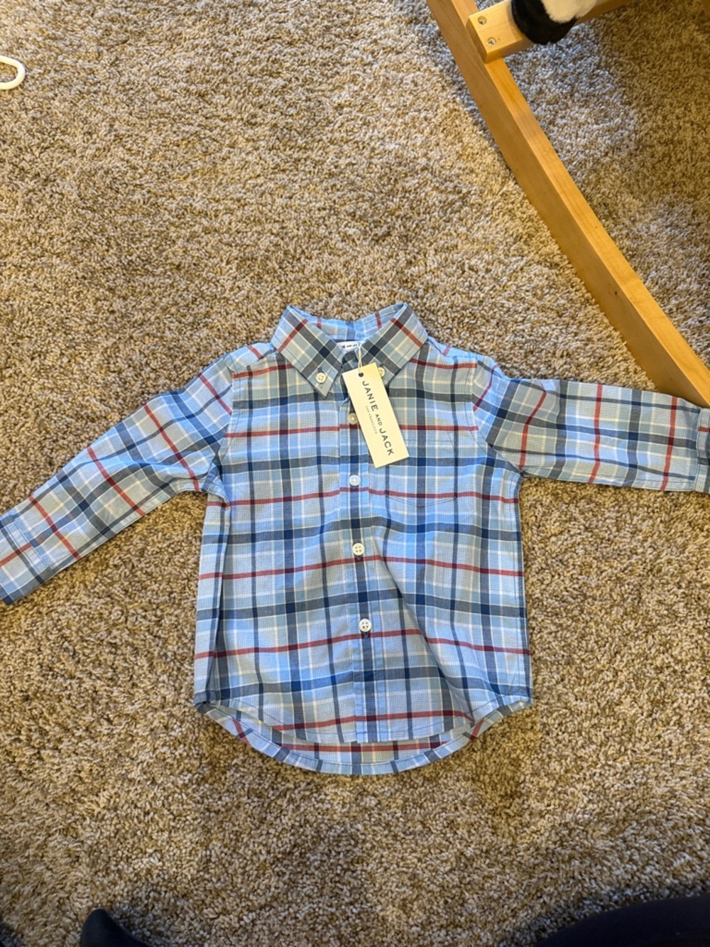 Janie and Jack Light Blue, Navy & Red Plaid Button-Down Shirt